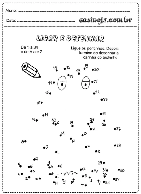 Atividade de ligar os pontinhos para desenhar um bichinho.
