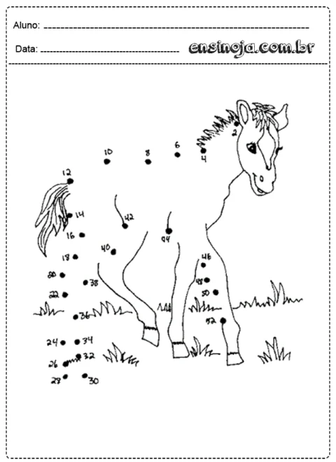 Desenho de um cavalo para atividade de ligar os pontos.