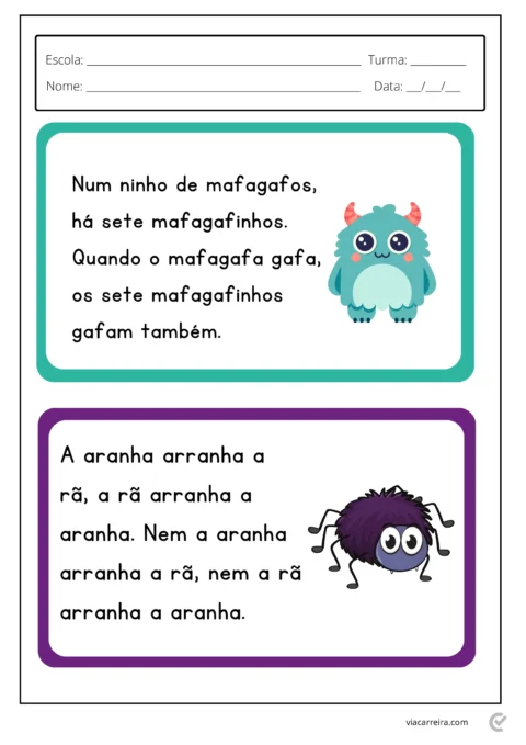 Ilustrações de um mafagafinho e uma aranha com texto educativo.