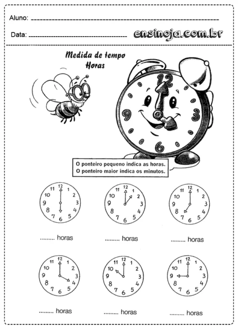 Atividade sobre medição de tempo com relógios.