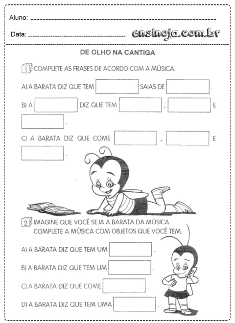 Atividade de completar frases com a música da barata.