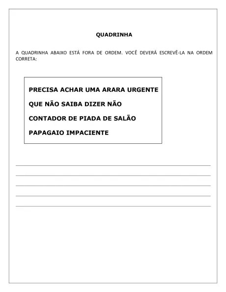 Imagem de uma quadrinha desorganizada para atividade escolar.