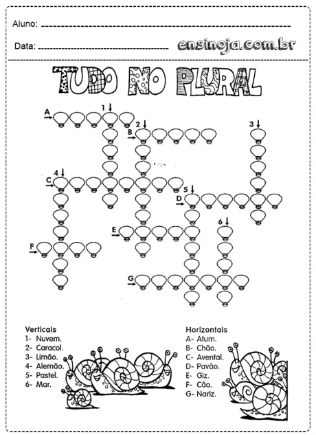 Atividade de palavras cruzadas sobre plural.
