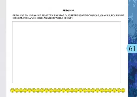 Atividade de pesquisa sobre cultura africana com espaço para colar figuras.