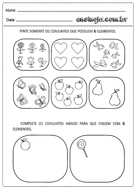 Atividade de pintura com conjuntos de elementos para crianças.