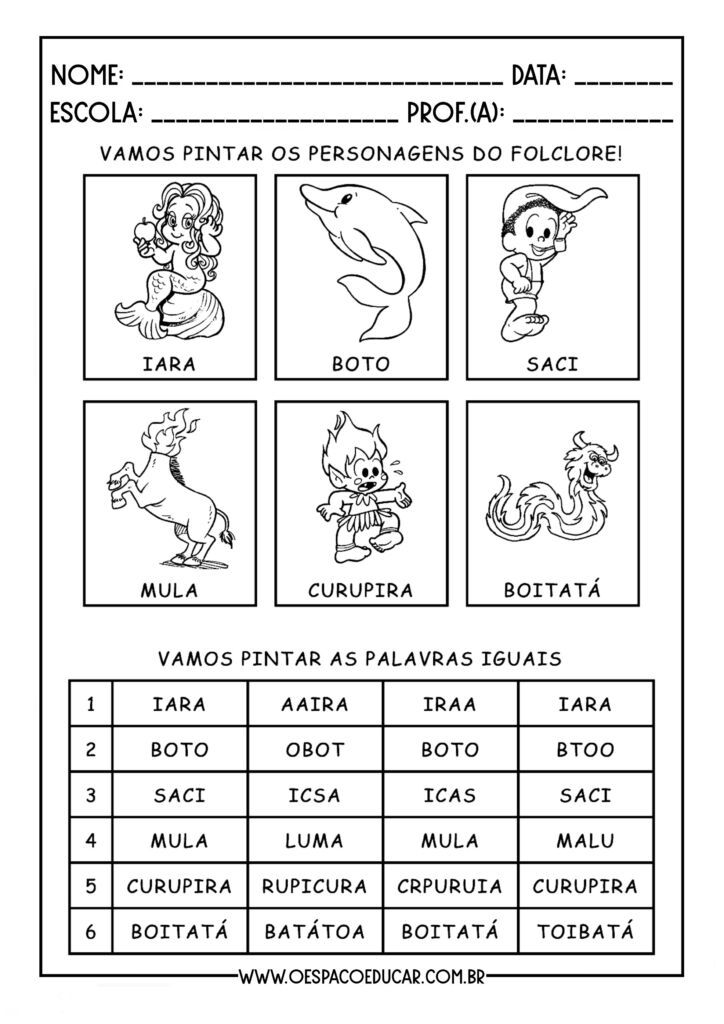 Vamos pintar os personagens do folclore!