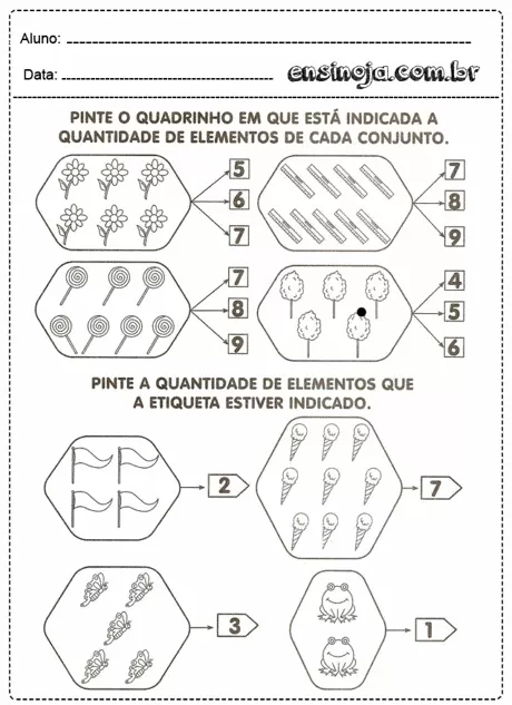 Atividade de pintura com elementos para contar e colorir.