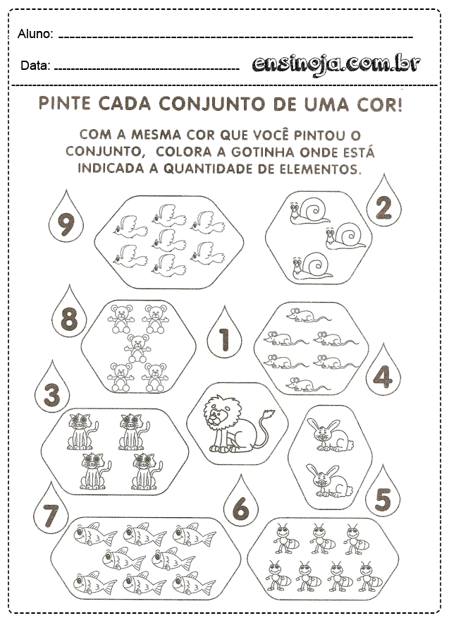 Atividade de pintura com conjuntos de animais para crianças.