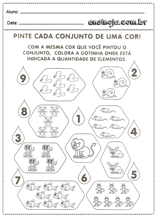 Atividade de pintura com conjuntos de animais para crianças.