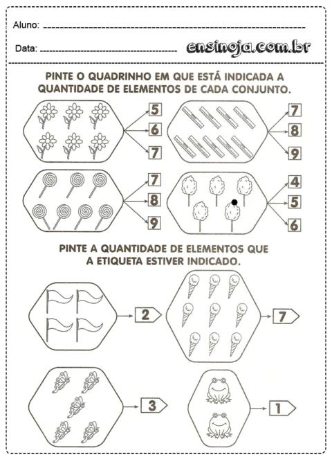 Atividade de pintura com elementos para contar e colorir.