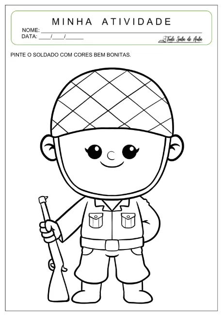 Desenho de um soldado para colorir, segurando um rifle.