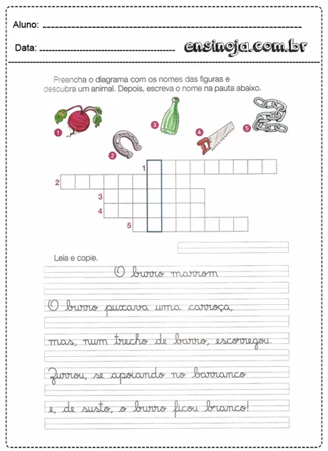 Atividade de preenchimento de diagrama com figuras e texto para cópia.