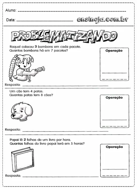 Atividade de matemática com problemas para resolver.