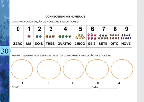 Atividade de reconhecimento de números com ilustrações de bolos.