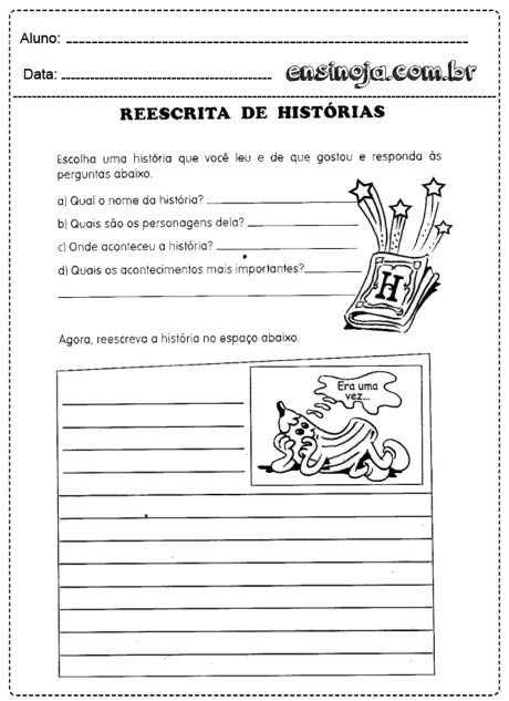 Atividade de reescrita de histórias para alunos do ensino fundamental.