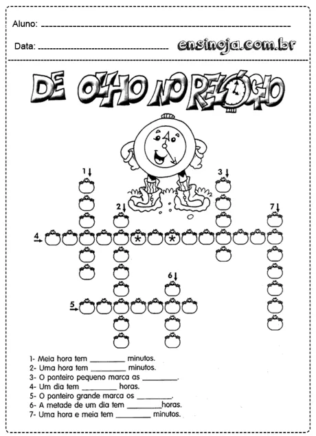 Atividade educativa sobre o relógio para crianças.