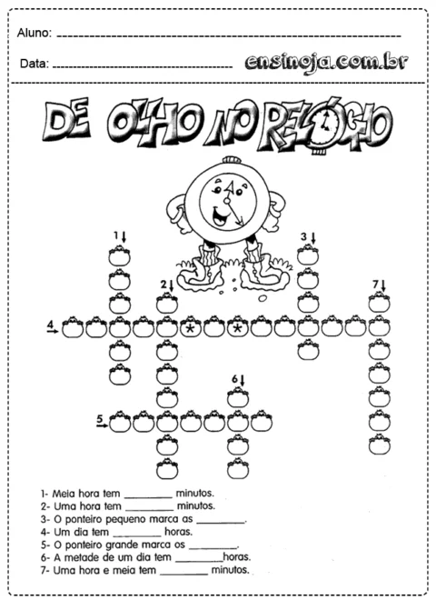 Atividade educativa sobre o relógio para crianças.