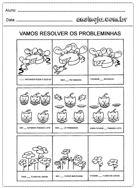 Atividade de resolução de problemas com ratinhos e gatinhos.