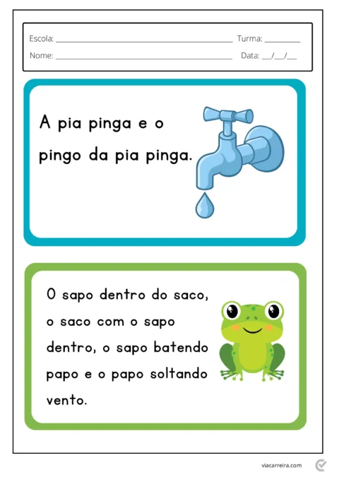 Ilustração de uma torneira e um sapo, com texto sobre rimas.