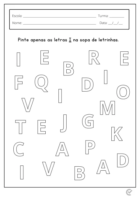 Sopa de letras com a letra I para ser pintada