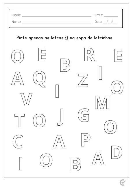 Sopa de letrinhas com letras para pintar, focando na letra O.