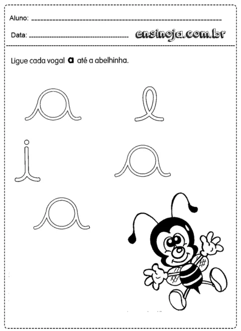 Atividade de ligar a vogal a até a abelhinha.