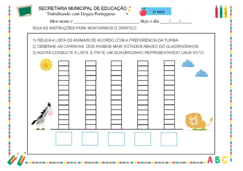 Atividade de votação de animais para alunos do 1º ano.