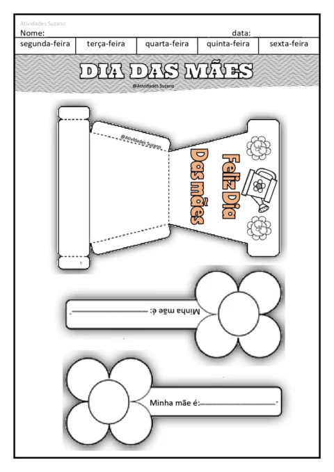 Atividade do Dia das Mães com flores e espaço para escrever sobre a mãe.