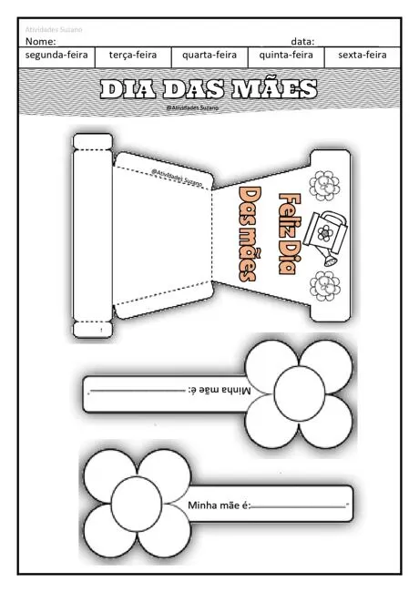 Atividade do Dia das Mães com flores e espaço para escrever sobre a mãe.