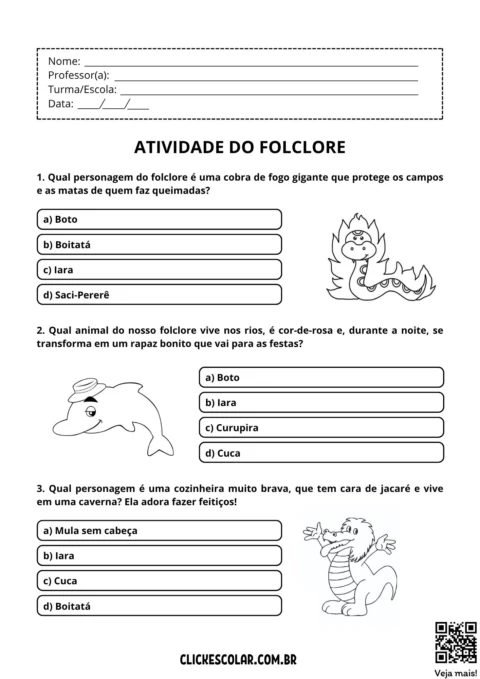 Atividade sobre o folclore 2° ano