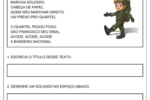 Desenho de um soldado em uma atividade escolar