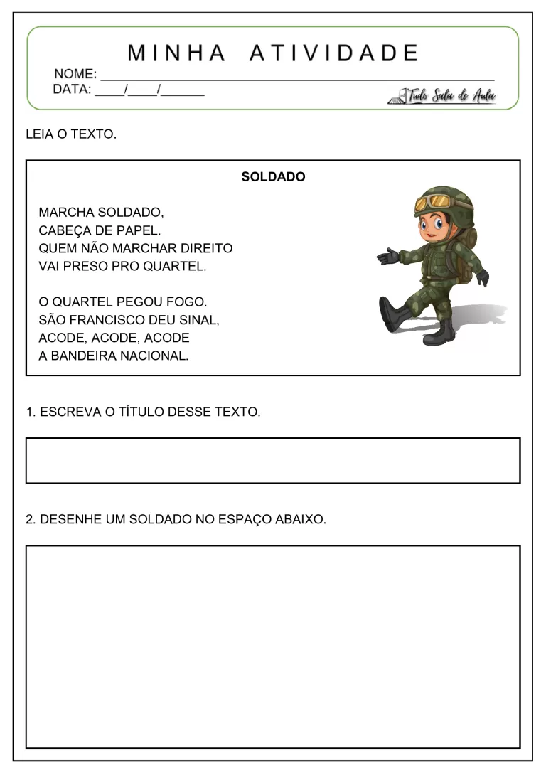 Atividades dia do soldado para imprimir – pdf grátis