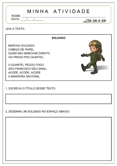 Atividades dia do soldado para imprimir – pdf grátis