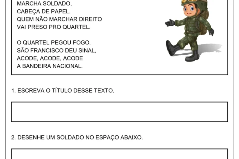Desenho de um soldado em uma atividade escolar