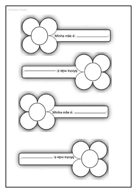 Atividade de educação infantil com flores e espaço para escrever o nome da mãe.