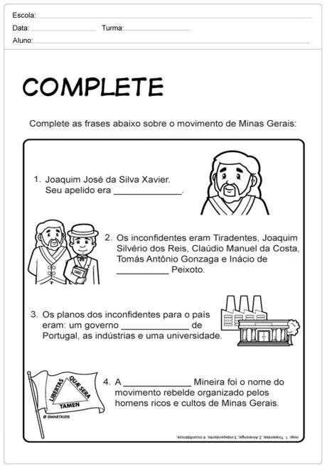 Atividade escolar sobre o movimento de Minas Gerais.