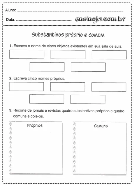 Atividade sobre substantivos próprios e comuns para alunos do ensino fundamental.