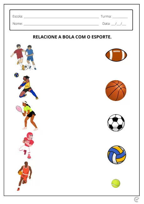 Ilustrações de diferentes esportes com suas respectivas bolas.