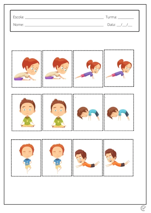 Ilustrações de crianças realizando diferentes atividades físicas.