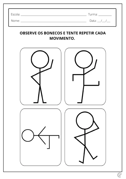 Quatro bonecos em diferentes posições de movimento.