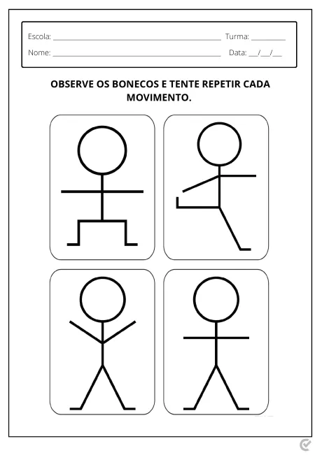 Quatro figuras de bonecos em diferentes posições de movimento.