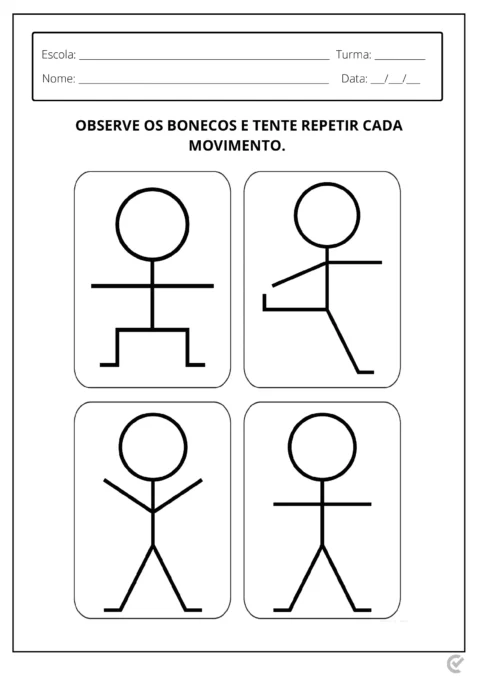 Quatro figuras de bonecos em diferentes posições de movimento.