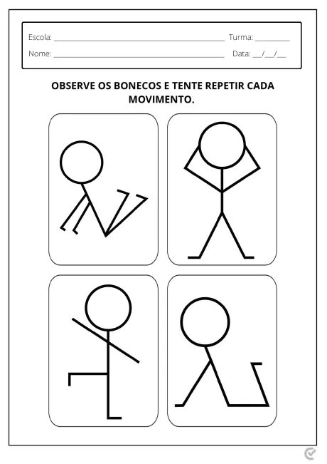 Quatro bonecos em diferentes posições de movimento.