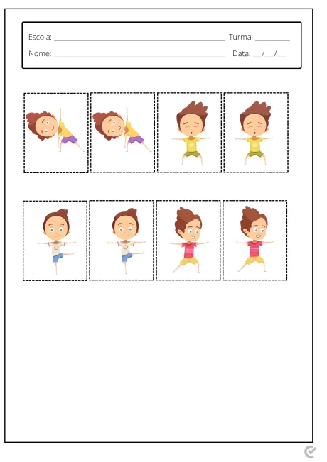 Ilustrações de crianças realizando diferentes movimentos e poses.