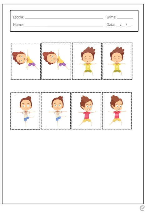 Ilustrações de crianças realizando diferentes movimentos e poses.