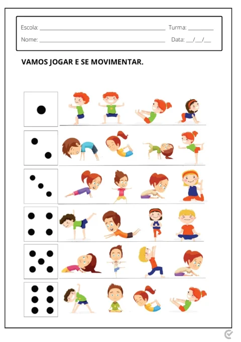 Ilustrações de crianças realizando diferentes atividades físicas e jogos.