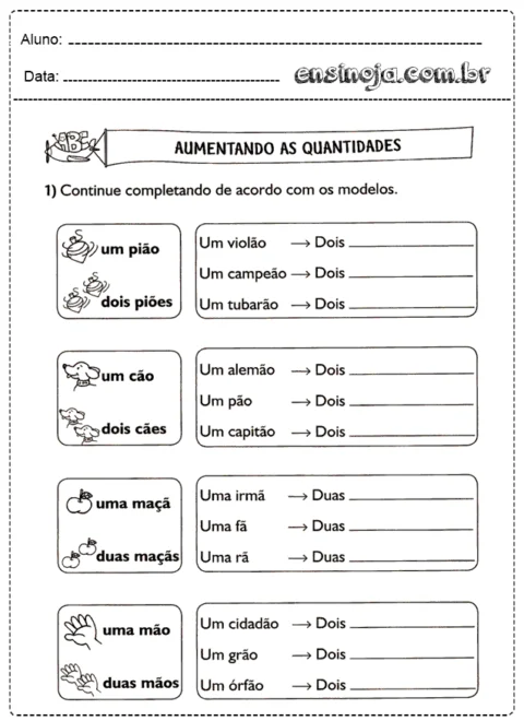 Atividade de educação infantil sobre quantidades.