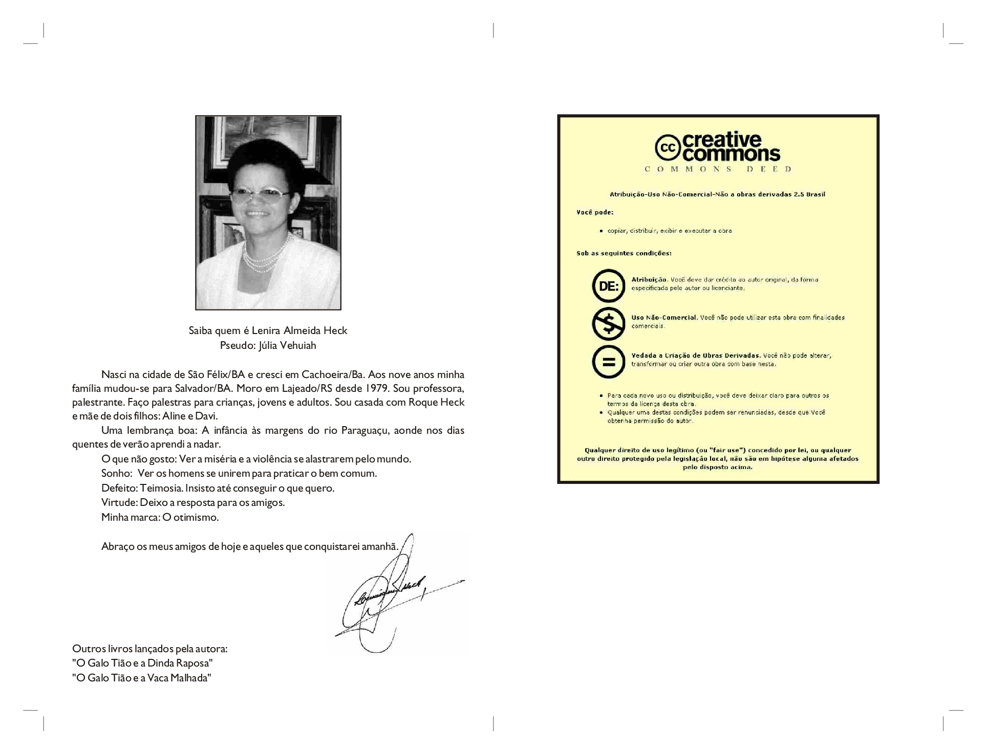 Texto sobre Lenira Almeida Heck e informações sobre direitos autorais.