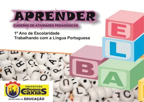 Capa do caderno de atividades pedagógicas para o 1º ano, com letras e blocos coloridos.