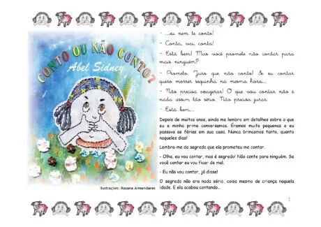 Capa do livro 'Conto ou Não Conto?' com ilustrações coloridas de uma menina e elementos decorativos.